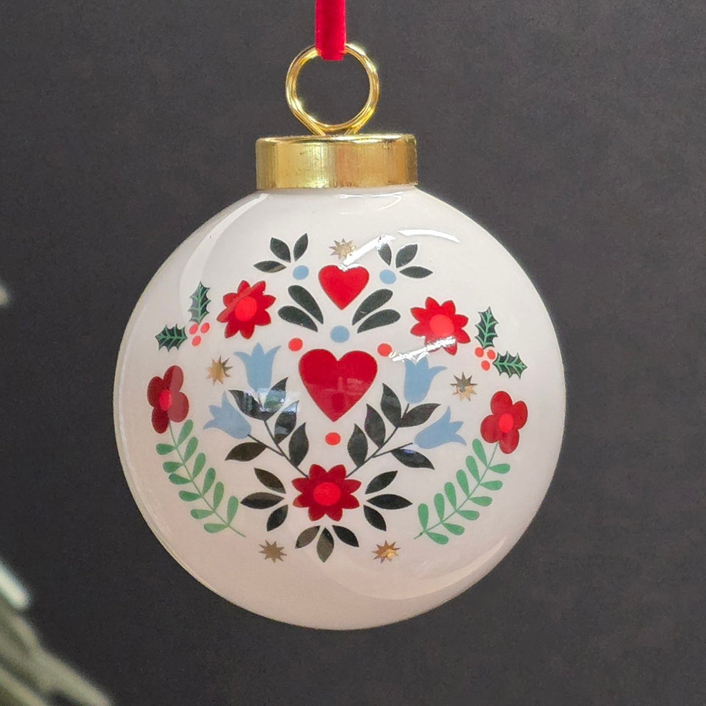Alpine White Ceramic Bauble Decoration