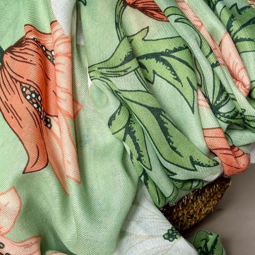 Anemone Print Scarf in Mint Green