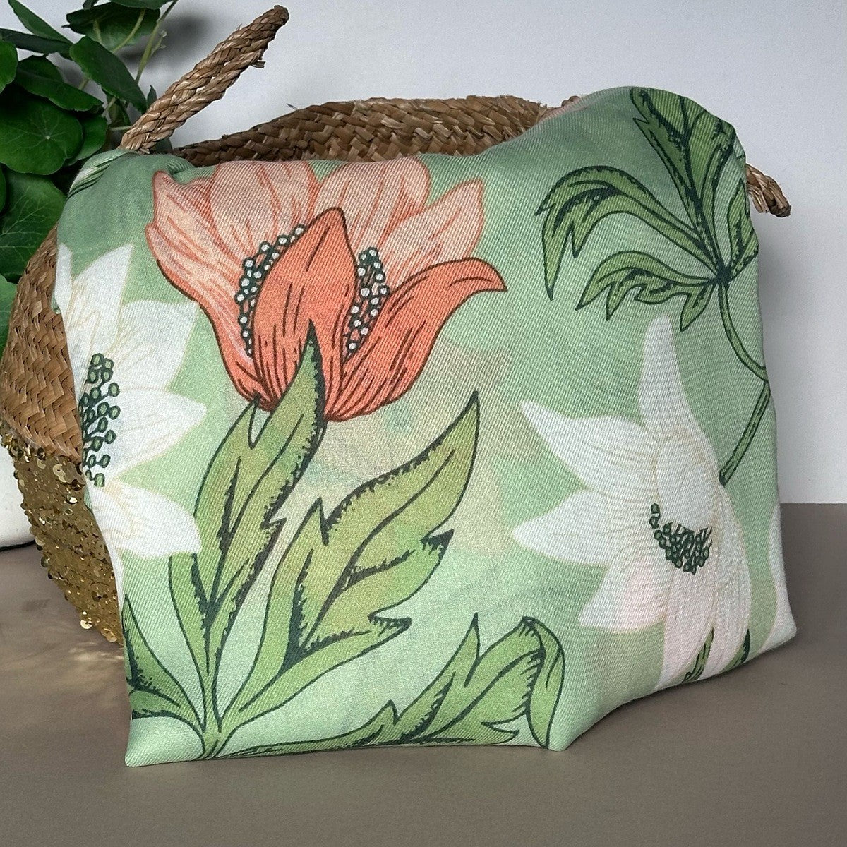 Anemone Print Scarf in Mint Green