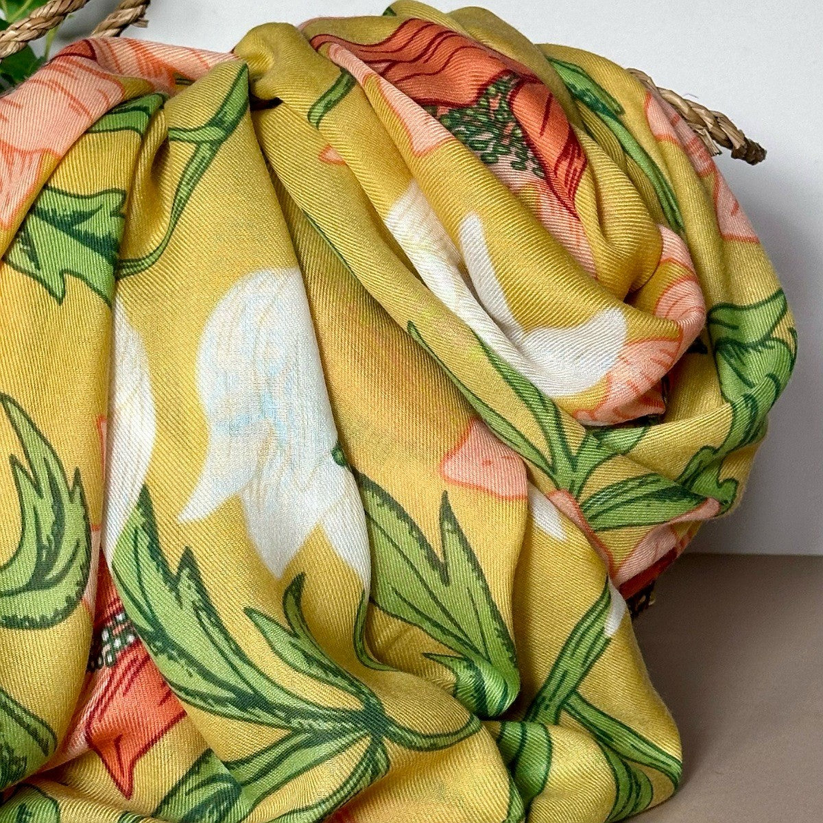 Anemone Print Scarf in Yellow