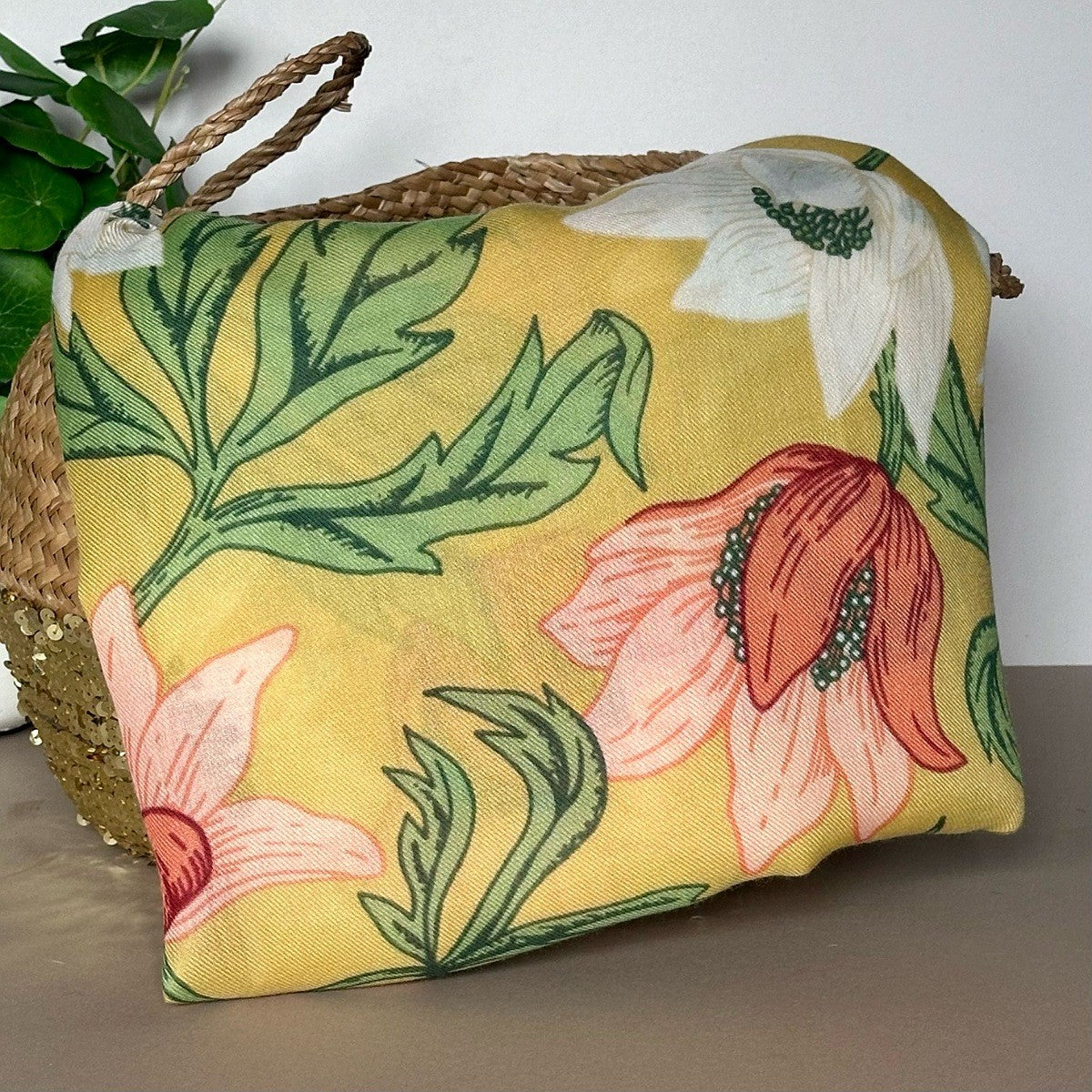 Anemone Print Scarf in Yellow