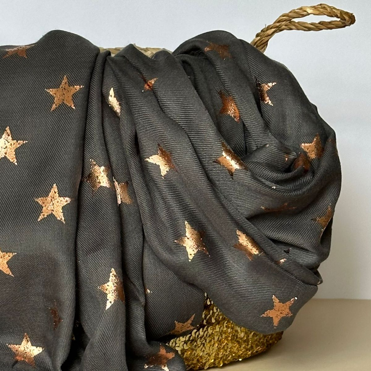 Antique Stars Print Scarf in Charcoal Grey