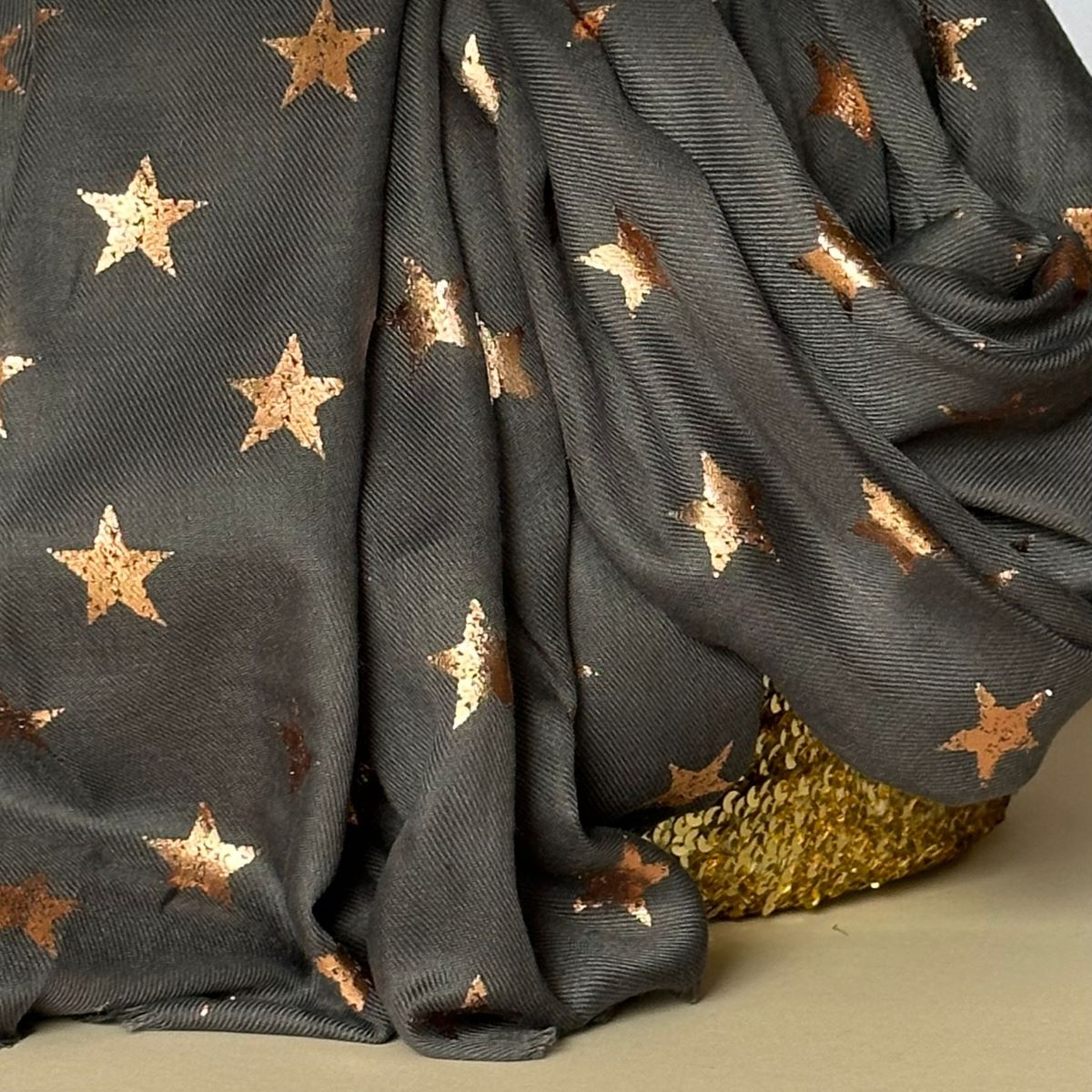 Antique Stars Print Scarf in Charcoal Grey