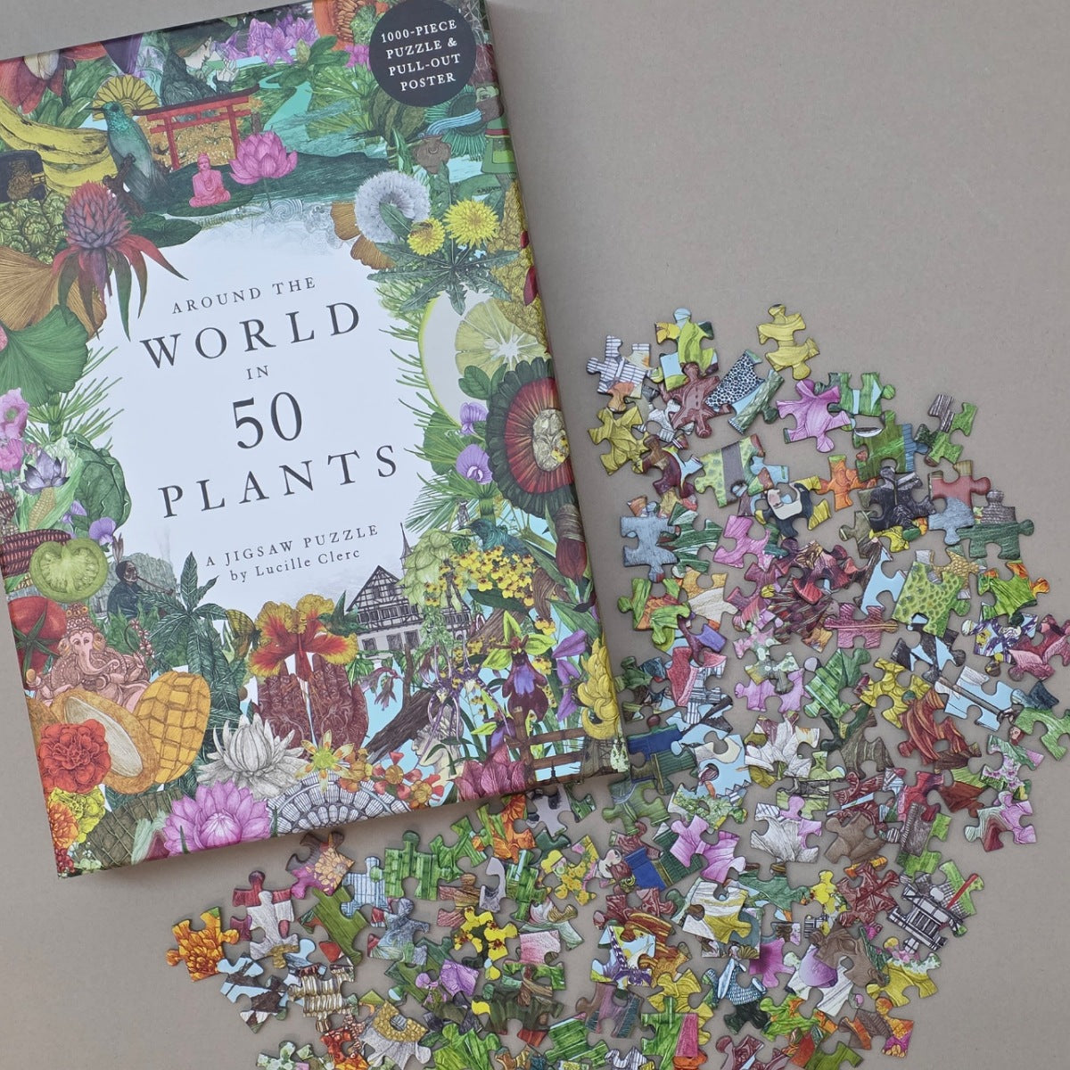 Jigsaw puzzle set with 'Around the World in 50 Plants' book