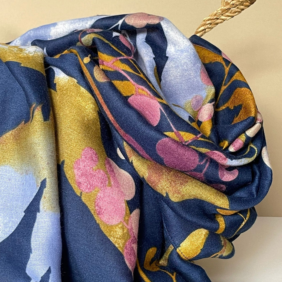 Autumn Leaves Print Scarf in Navy Blue