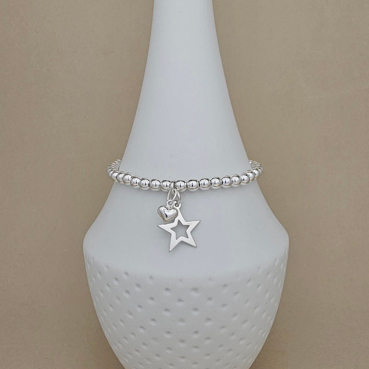 Bead Bracelet with Silver Open Star and Petite Heart
