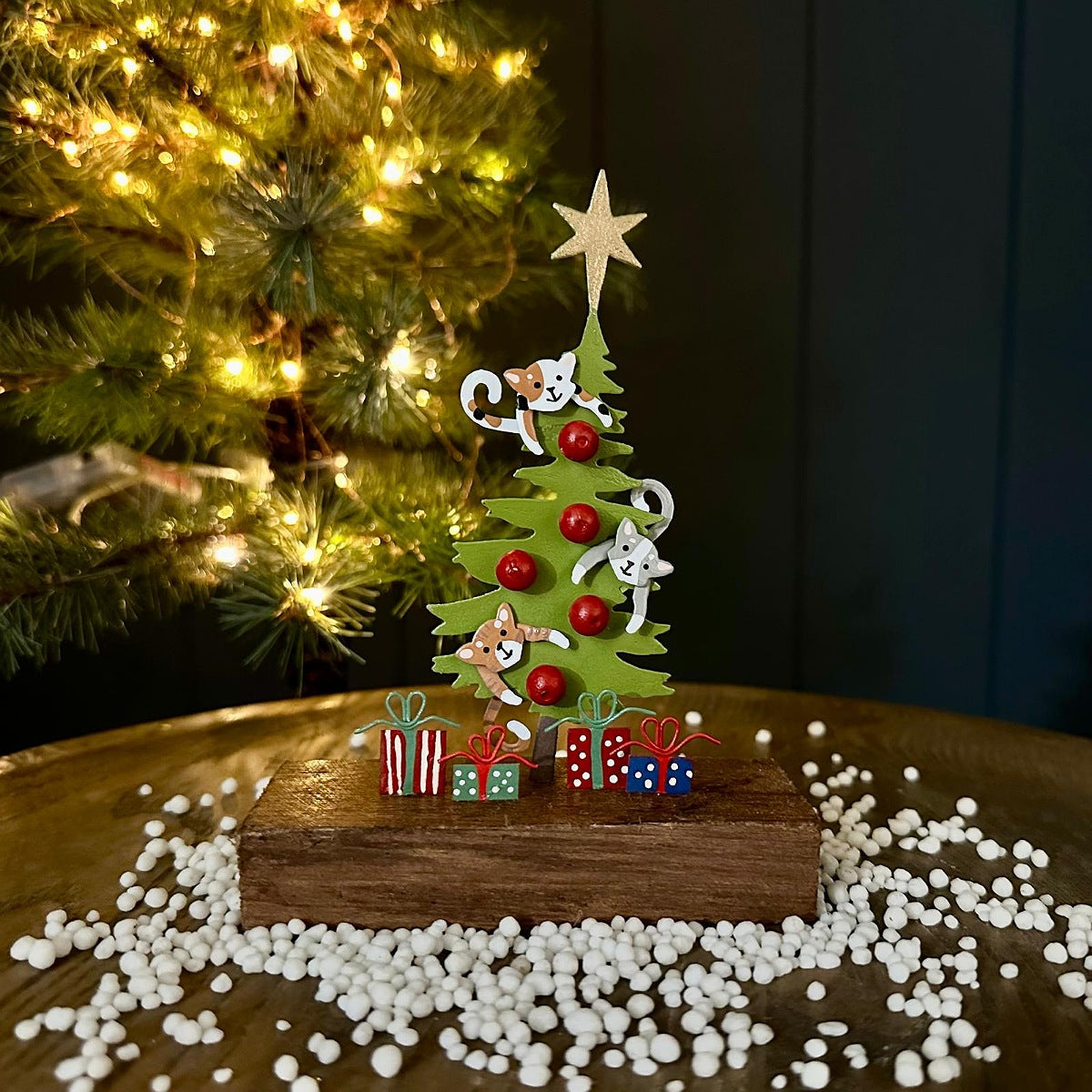 Cats in Christmas Tree Wooden Block Decoration
