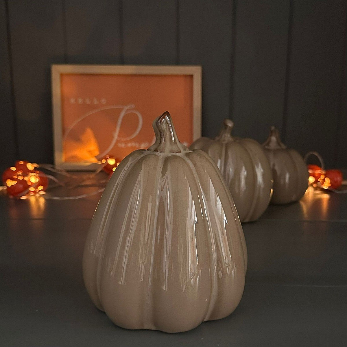 Ceramic Brown Elongated Pumpkin Decoration