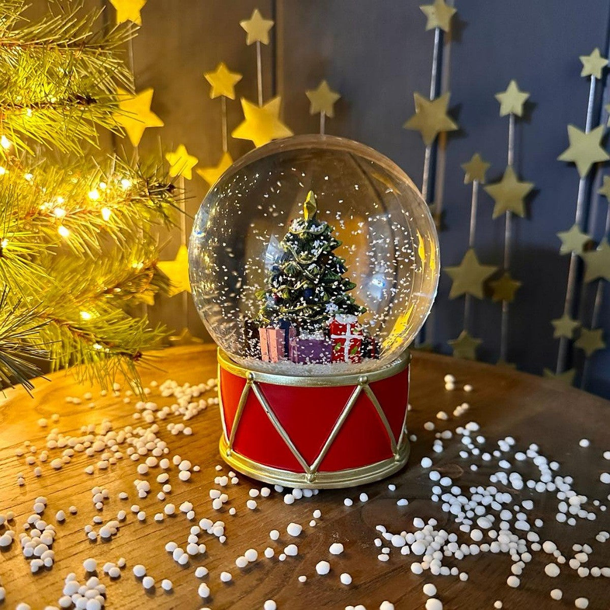 Christmas Tree Snowglobe On Drum Base