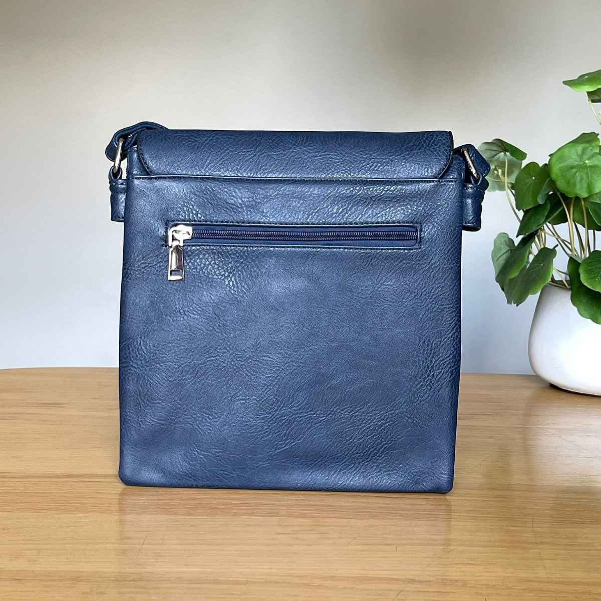 Cross Body Press Stud Bag in Navy Blue
