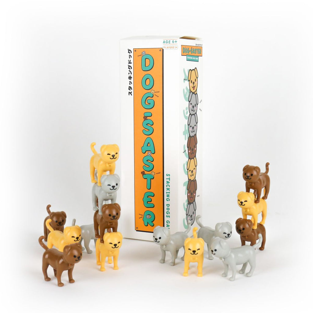Stacking dog toy set with packaging on a white background
