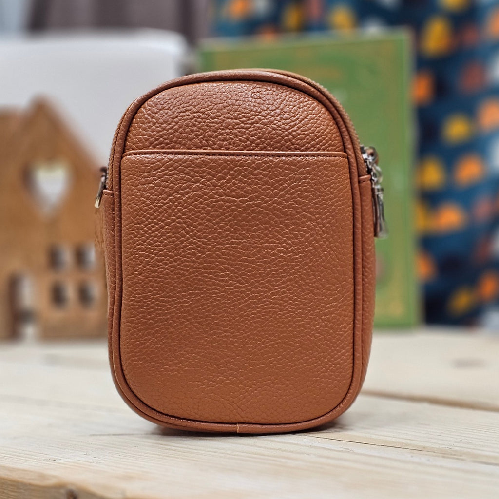 Double Zip Cross Body Bag in Brown