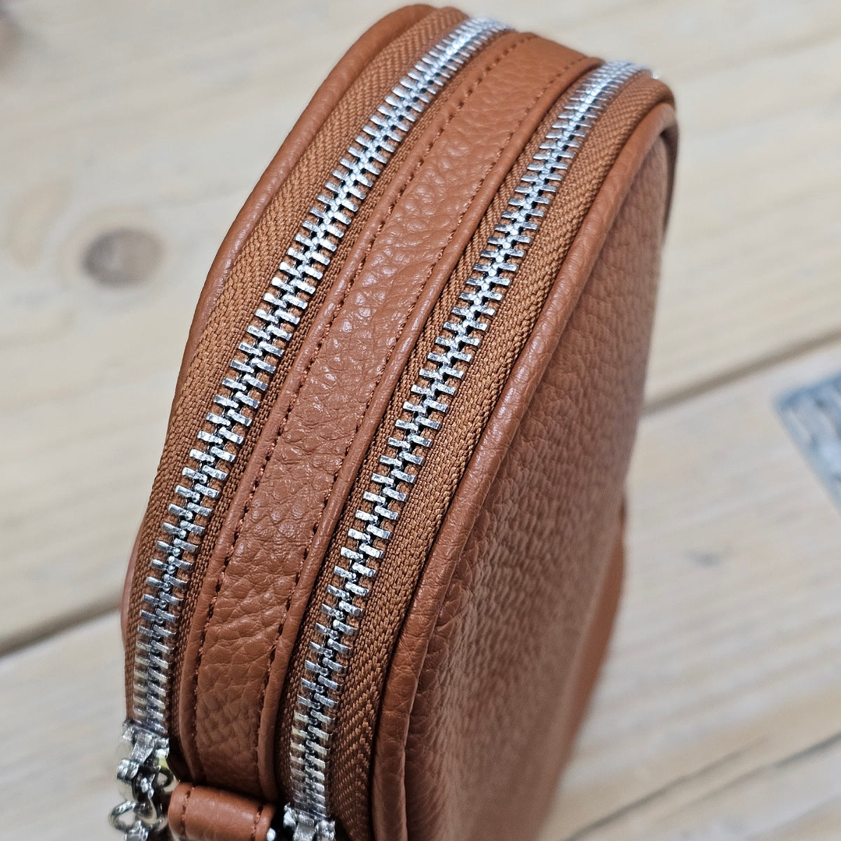Double Zip Cross Body Bag in Brown