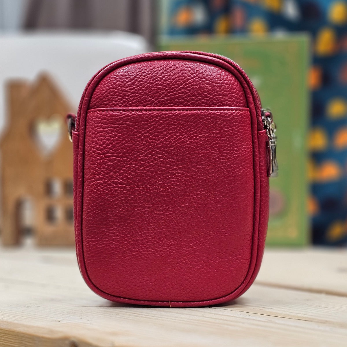 Double Zip Cross Body Bag in Dark Red