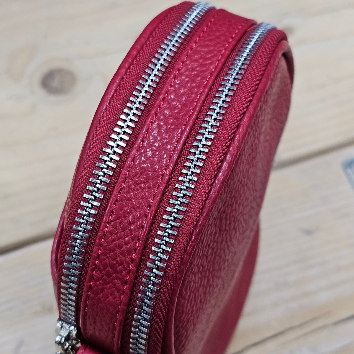 Double Zip Cross Body Bag in Dark Red