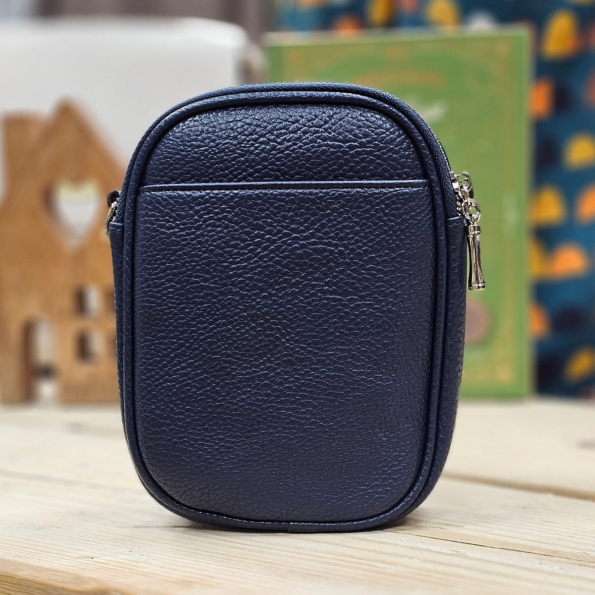 Double Zip Cross Body Bag in Navy Blue
