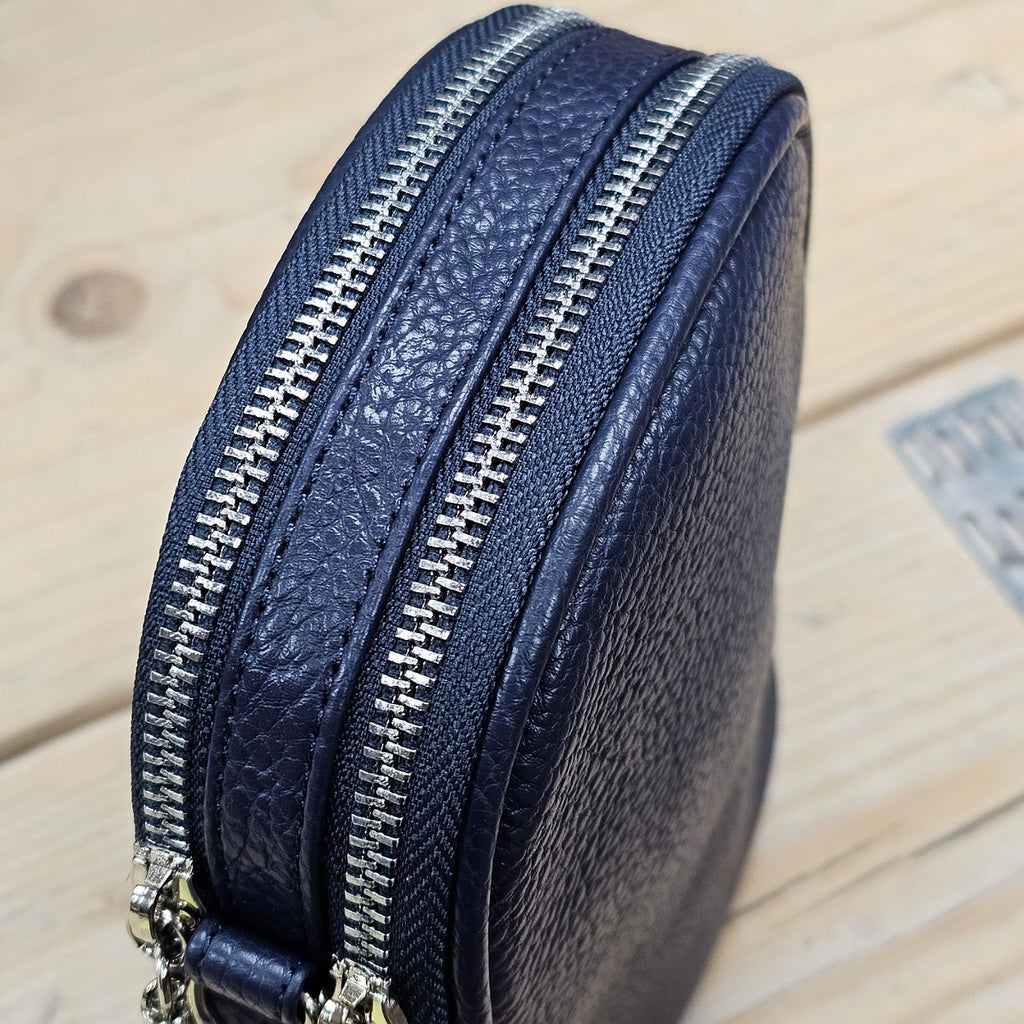 Double Zip Cross Body Bag in Navy Blue