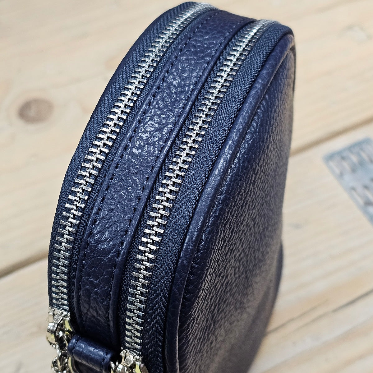 Double Zip Cross Body Bag in Navy Blue