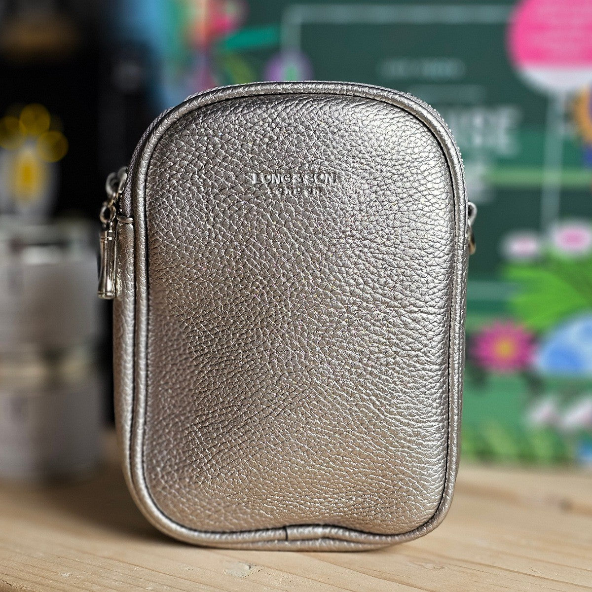 Double Zip Cross Body Bag in Silver Grey