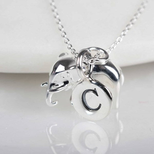 Elephant Necklace With Personalised Letter Charm