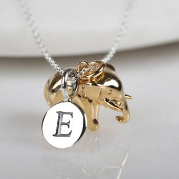 Elephant Necklace With Personalised Letter Charm
