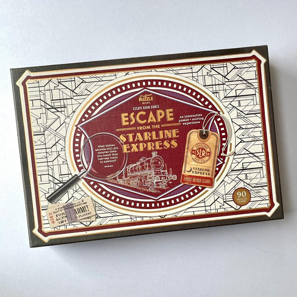 Board game box titled 'Escape from the Starline Express' on a white background