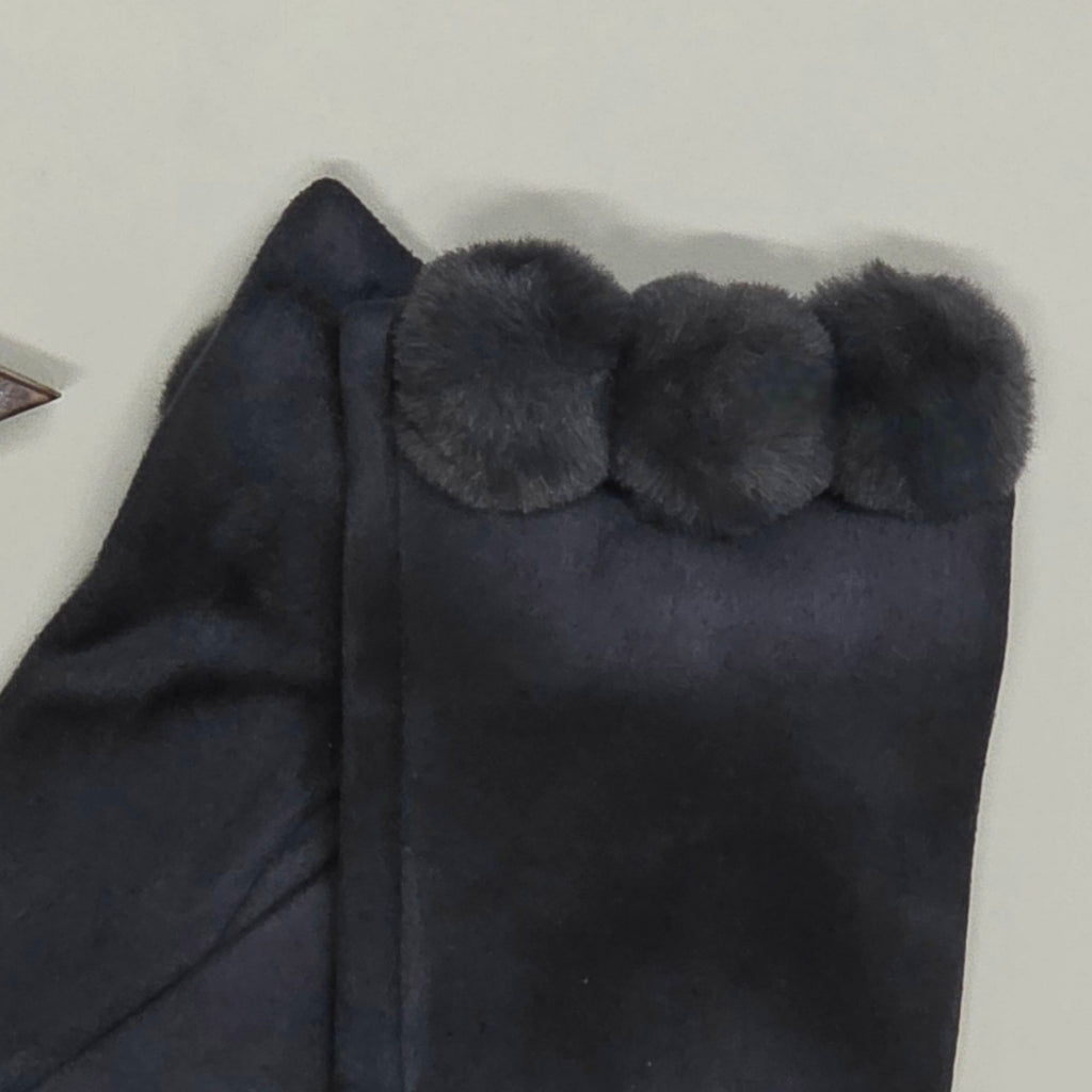 Faux Suede Gloves with Pom Poms in Grey
