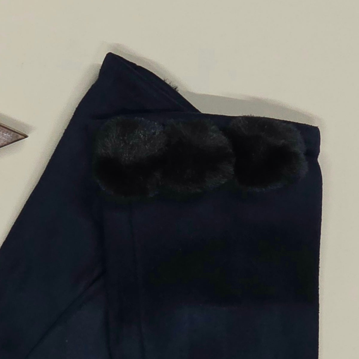 Faux Suede Gloves with Pom Poms in Navy Blue