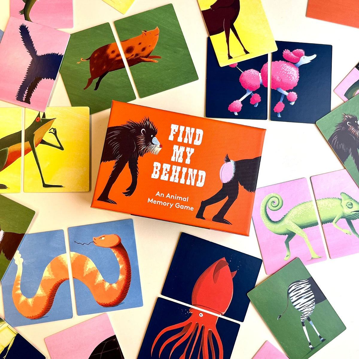 Children's memory game with animal cards on a light background
