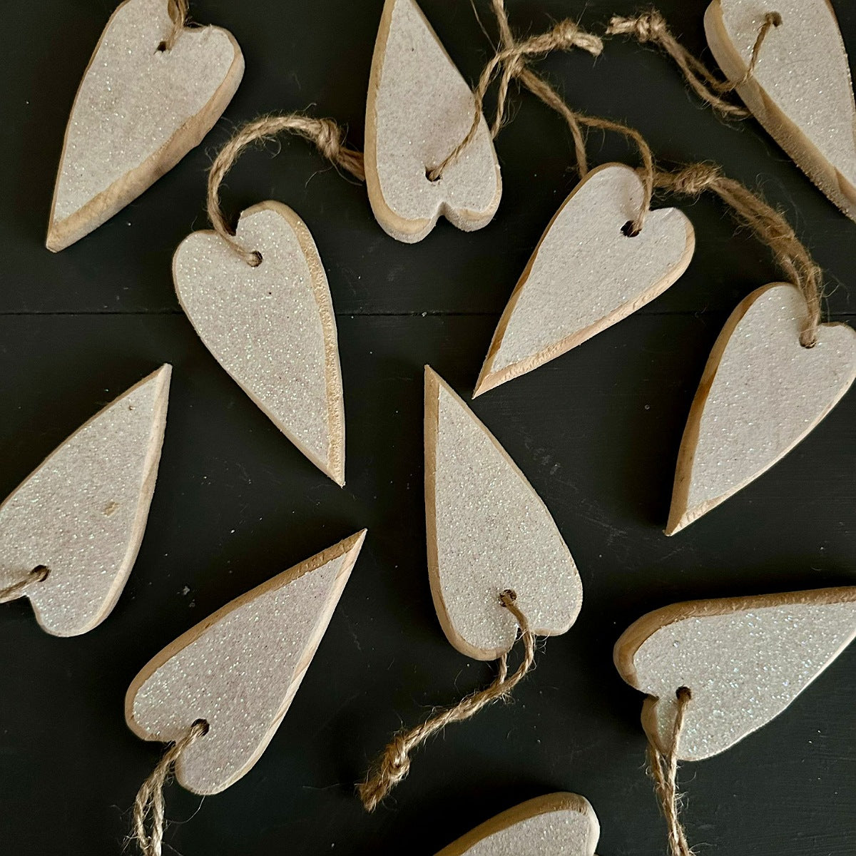 Glittered Wooden Heart Hanging Decoration