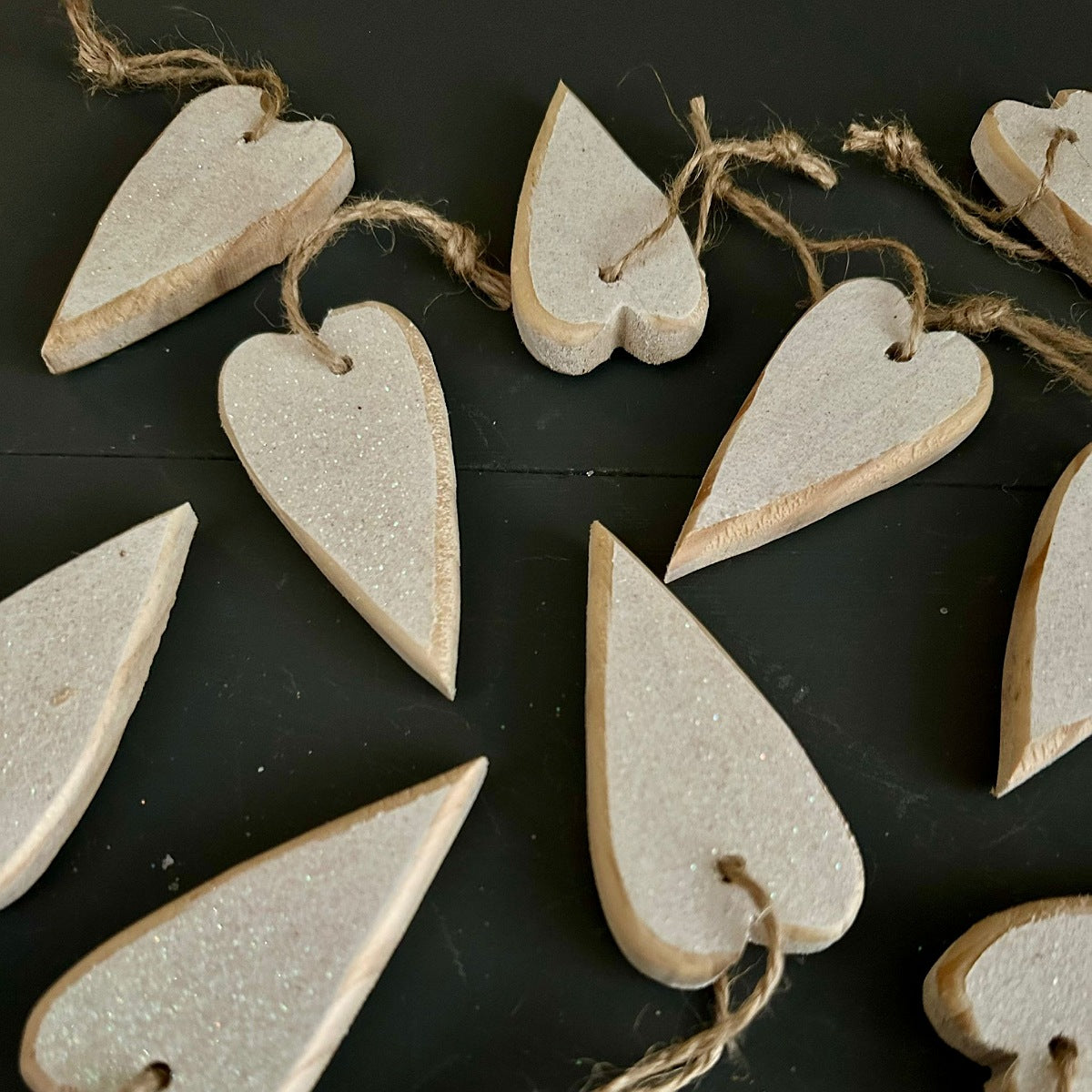 Glittered Wooden Heart Hanging Decoration