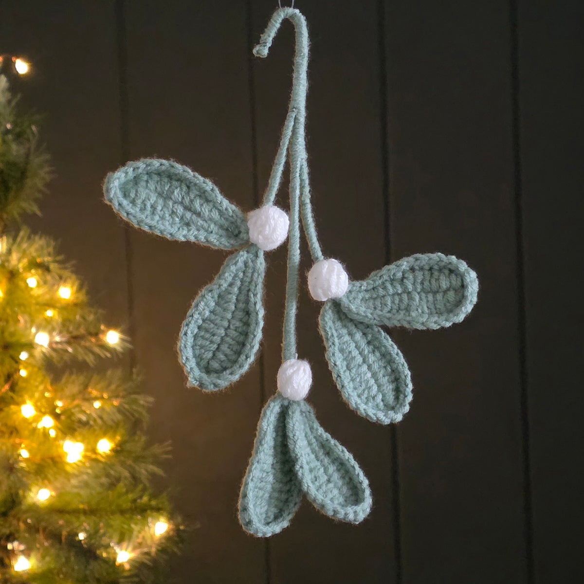 Green Knitted Mistletoe Hanging Decoration