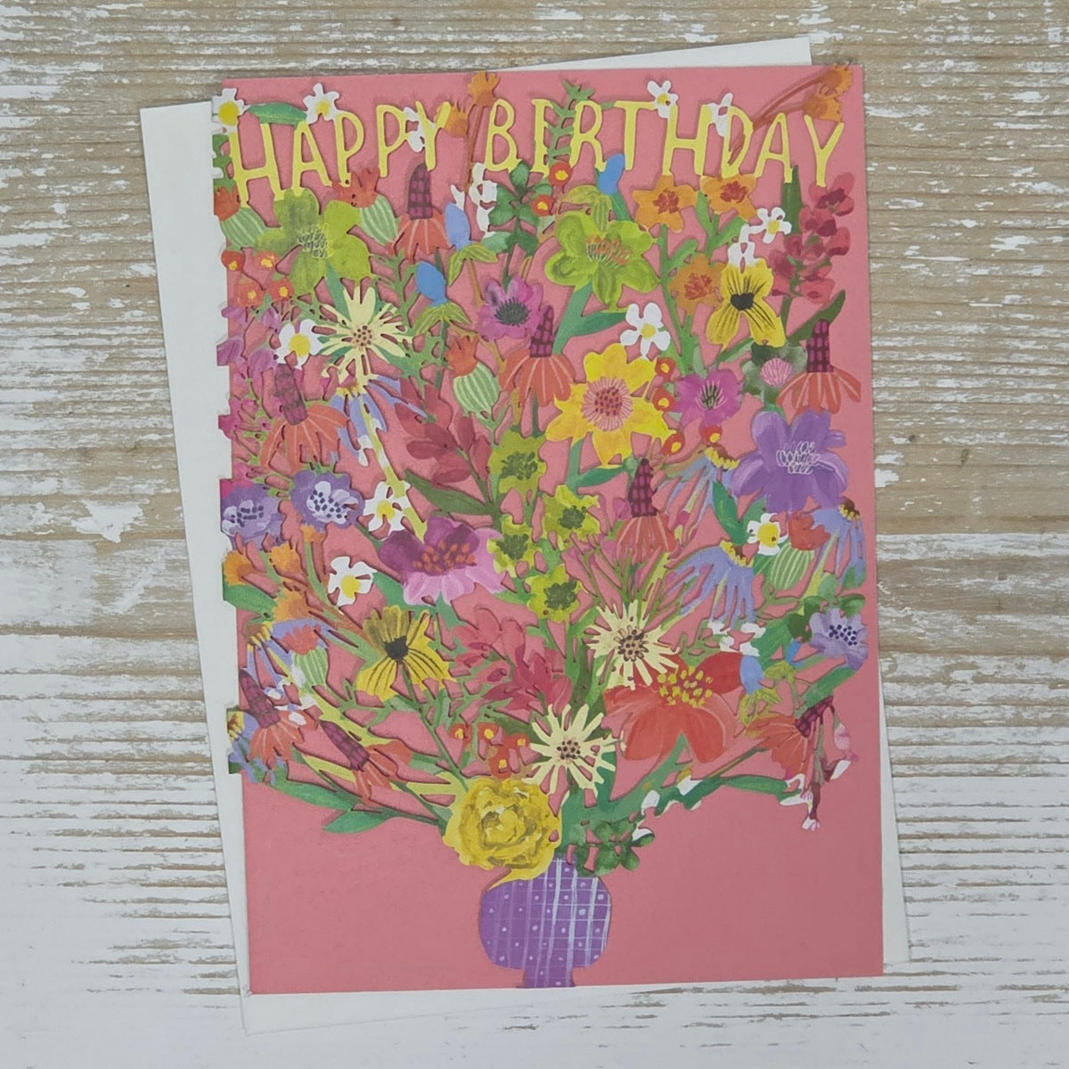 'Happy Birthday' Vase of Blooms Lasercut Card