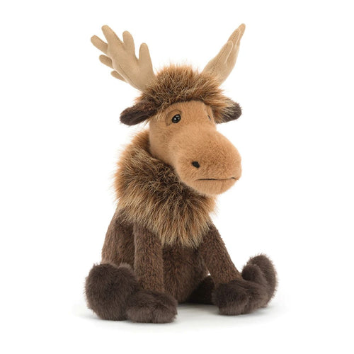 Plush moose toy on a white background