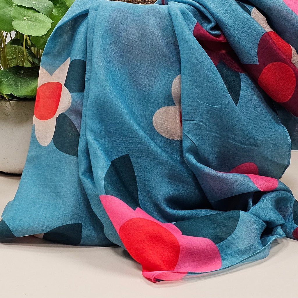 Large Flowers Scarf in Duck Egg Blue