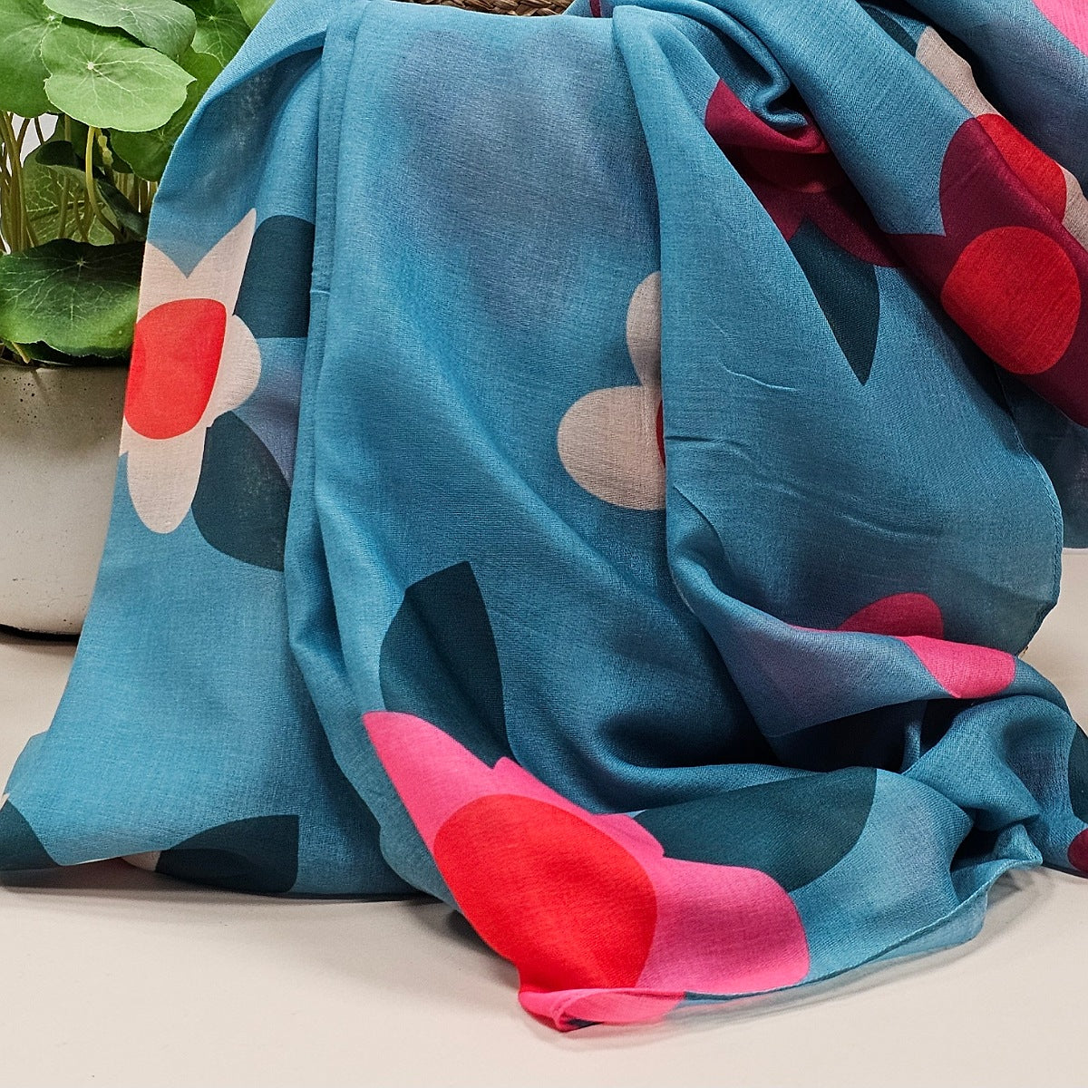 Large Flowers Scarf in Duck Egg Blue