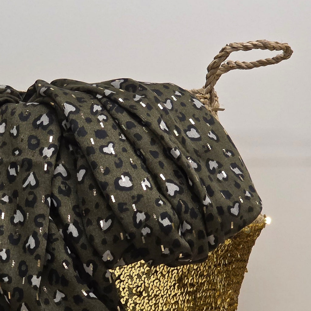 Leopard Print Hearts Foiled Scarf in Army Green