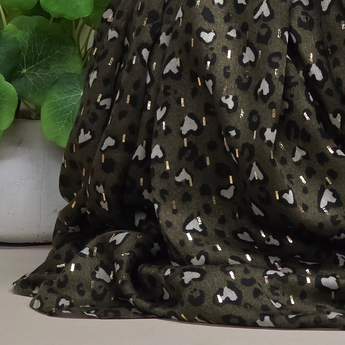 Leopard Print Hearts Foiled Scarf in Army Green