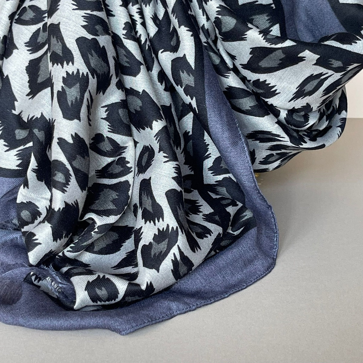 Leopard Print Scarf with Double Grey and Black Border