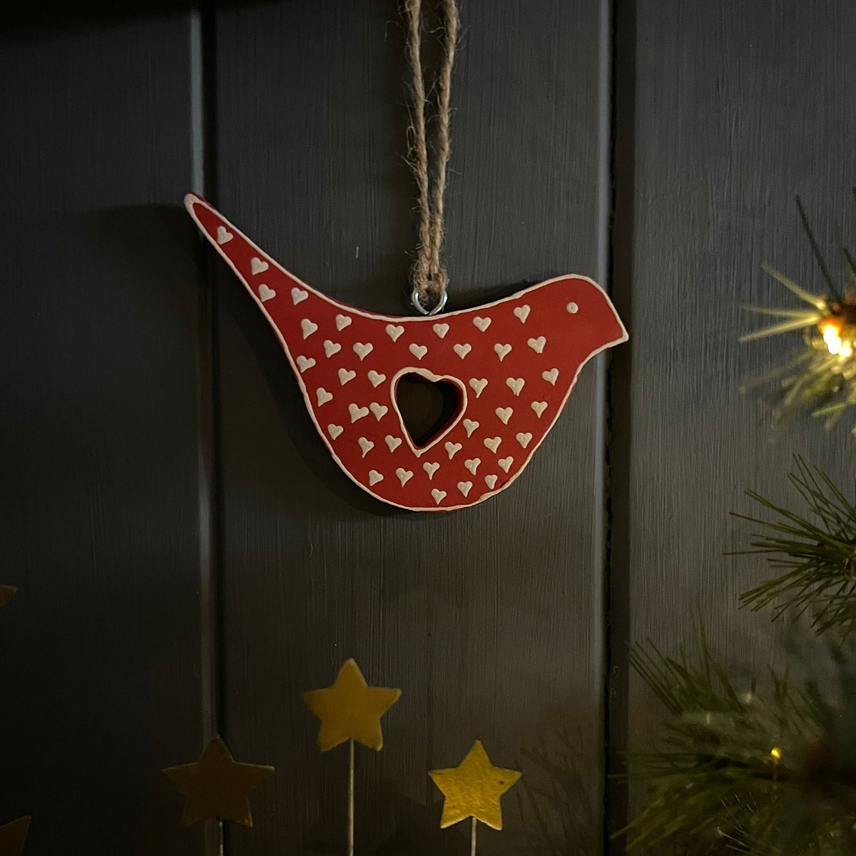 Medium Handpainted Hanging Red Bird Decoration