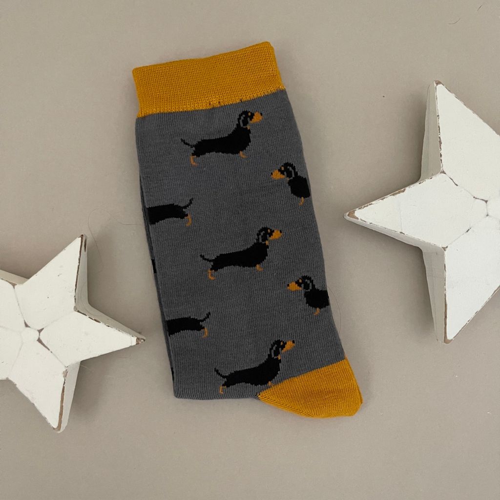 Men's Bamboo Little Sausage Dogs Socks in Grey