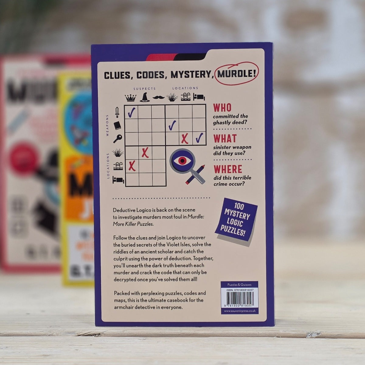 Back of the book 'Murdle, more killer puzzles, showing an example of a puzzle to expect in the book