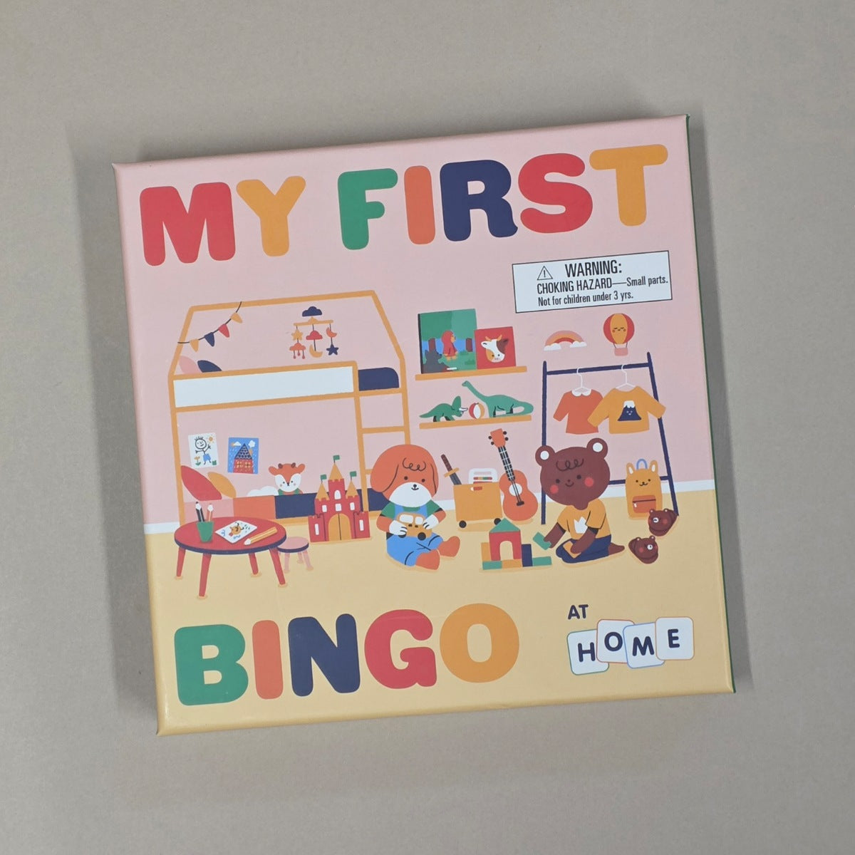 Children's board game box titled 'My First Bingo at Home' on a plain background