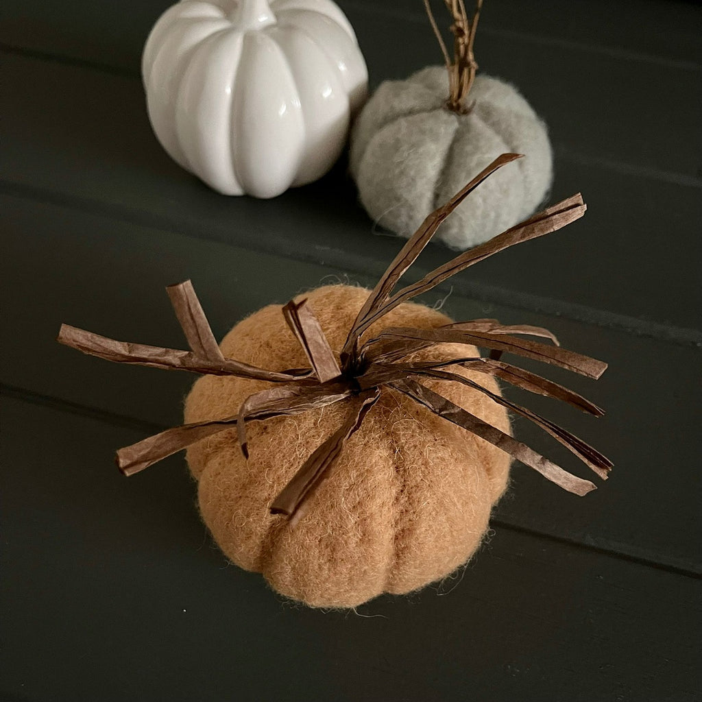 Orange Wool Pumpkin With Paper Stems