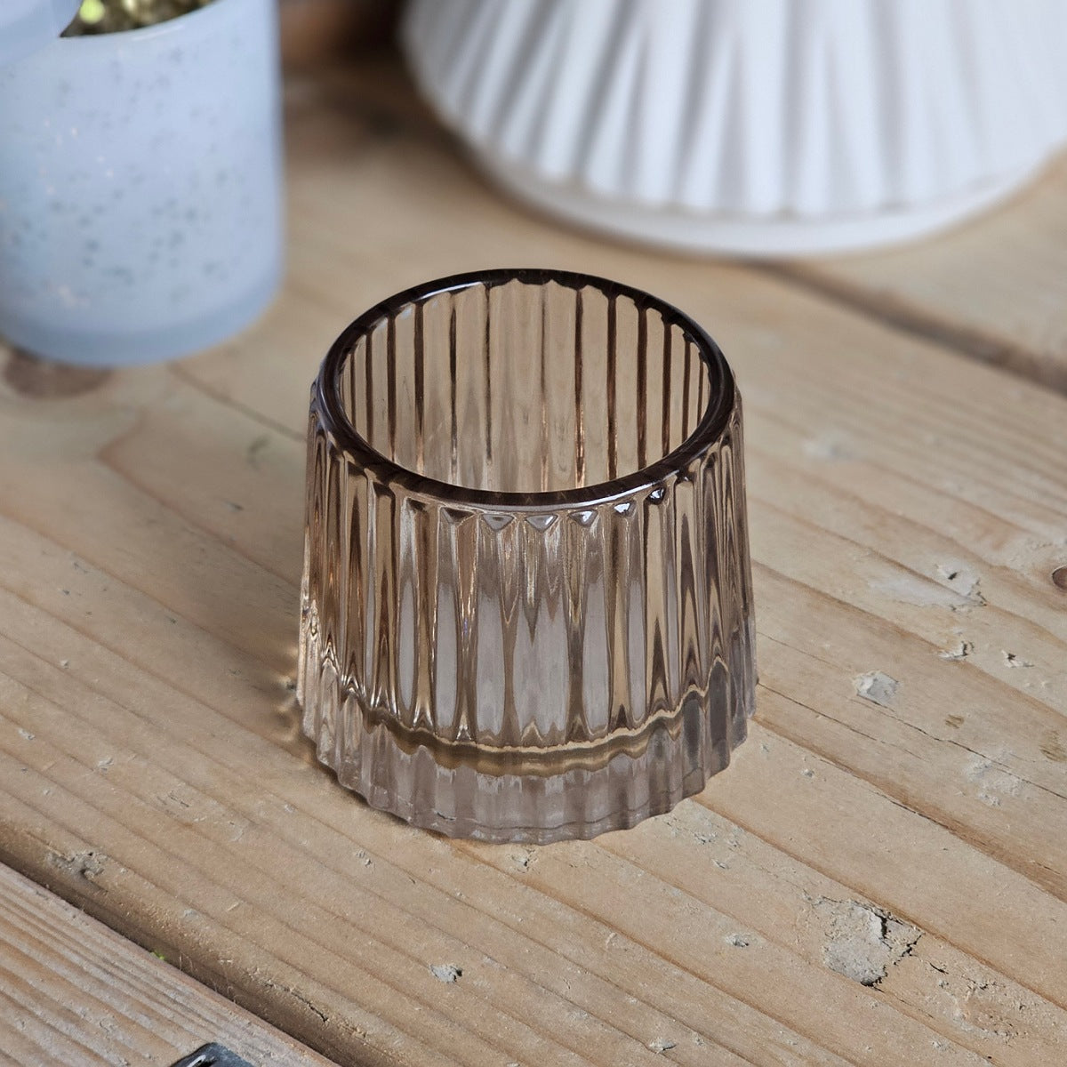 Pale Pink Glass Tea Light Holder