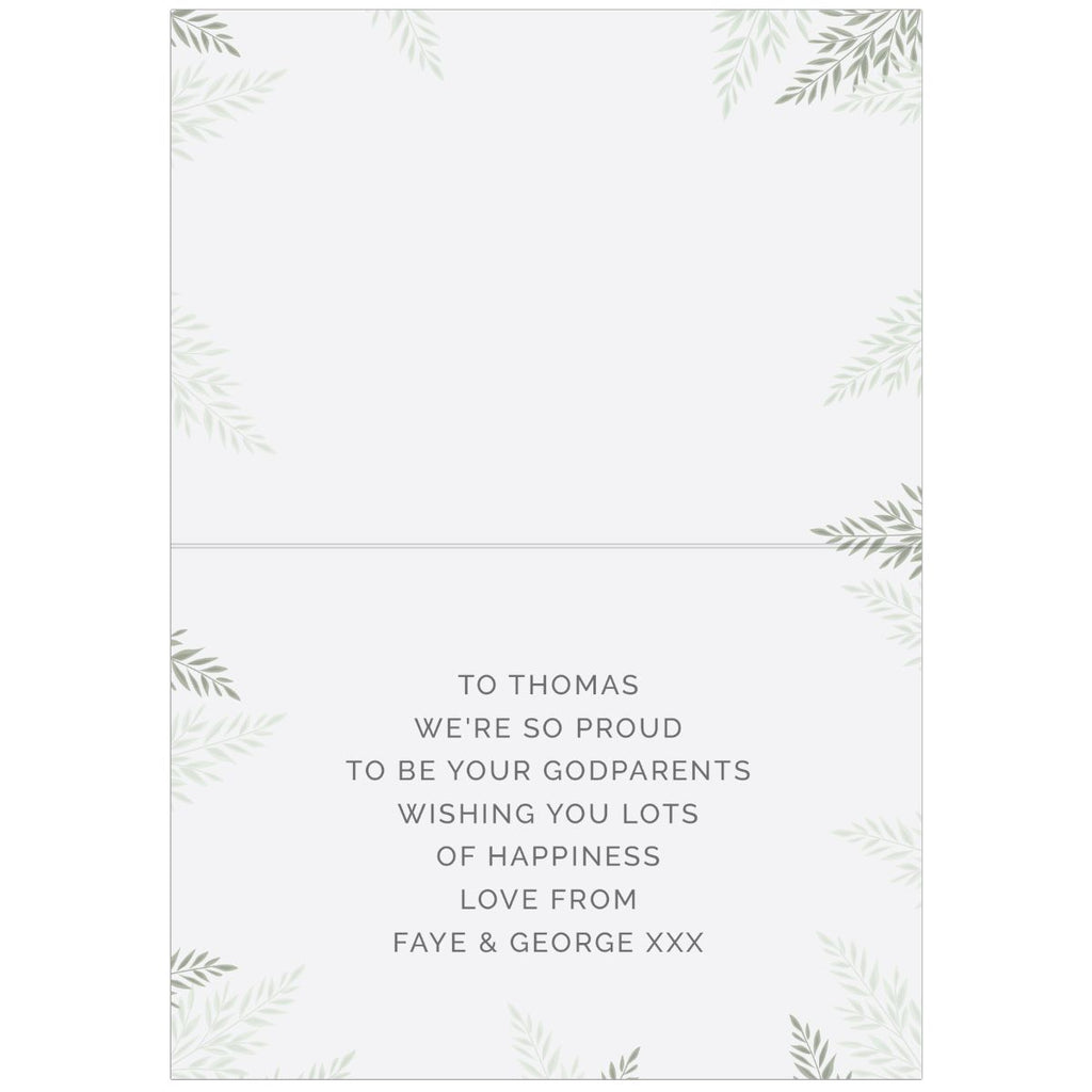 Greeting card with text and leaf border on a white background