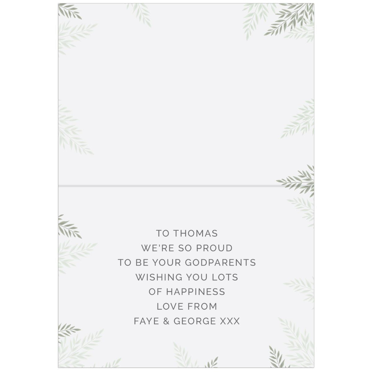 Greeting card with text and leaf border on a white background