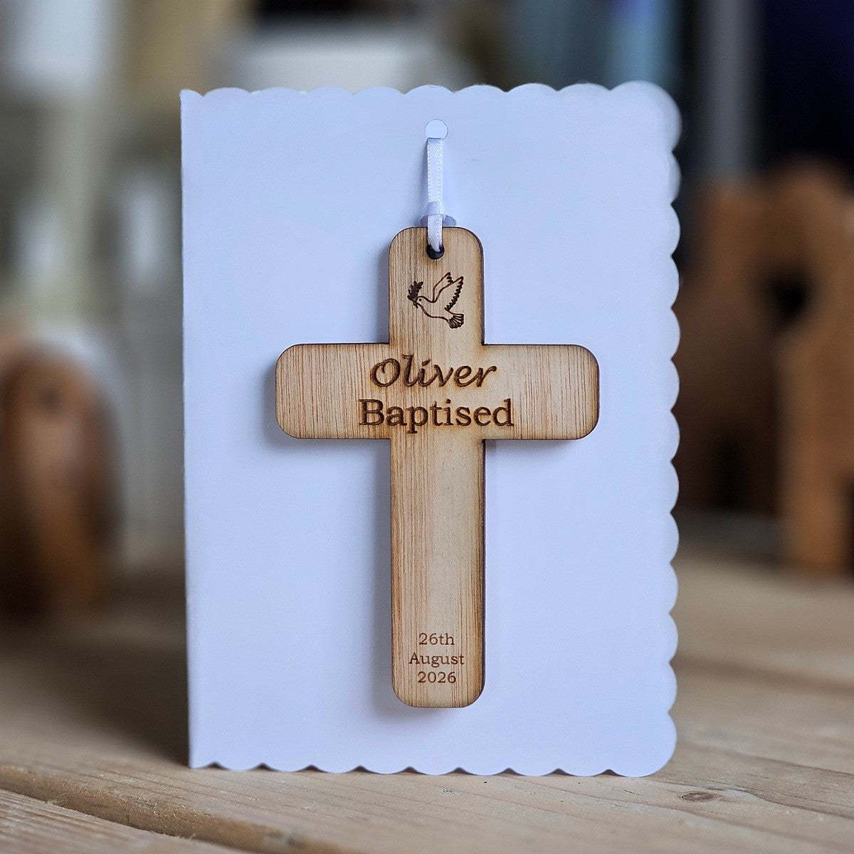 Personalised Baptism Cross Hanging Decoration Card