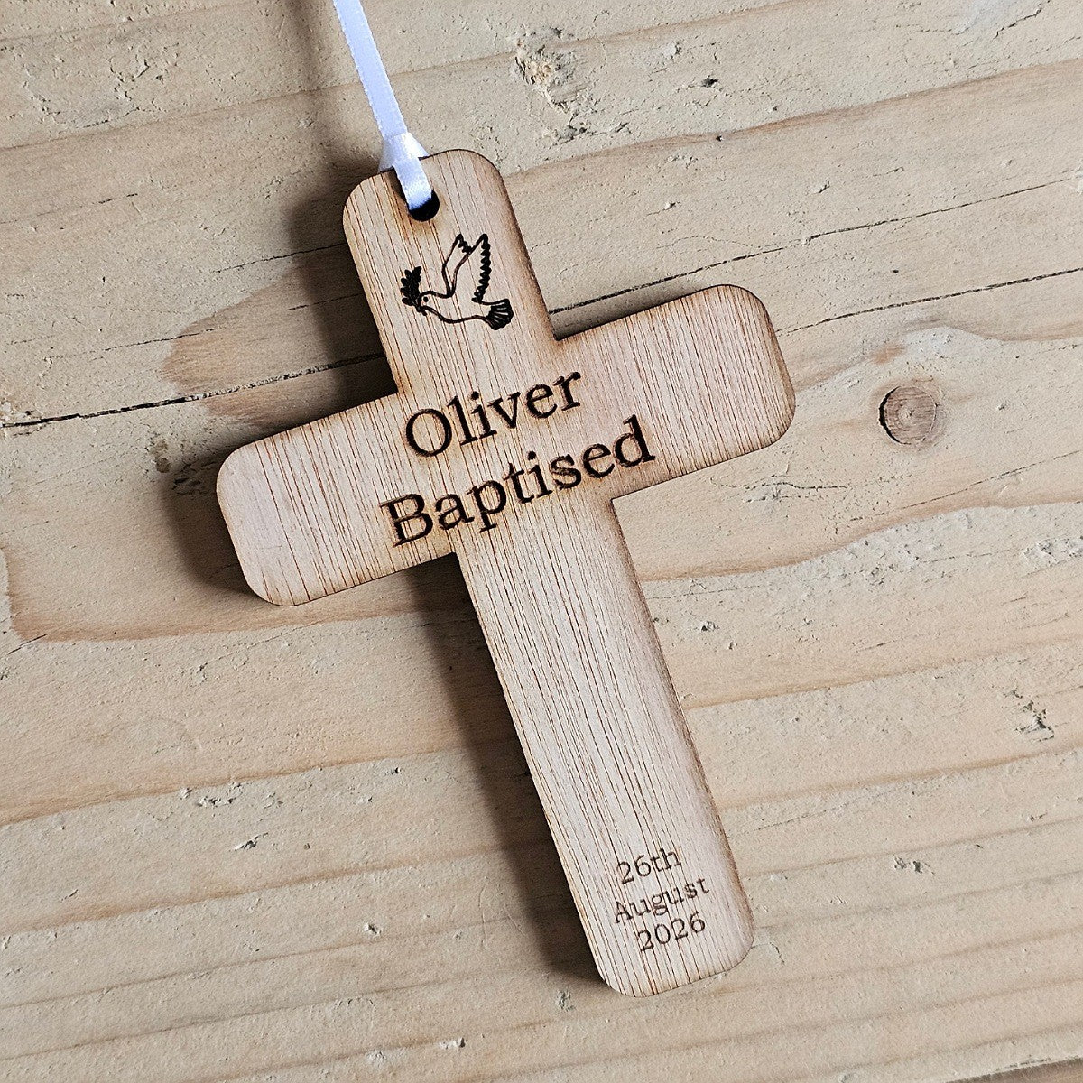 Personalised Baptism Cross Hanging Decoration Card
