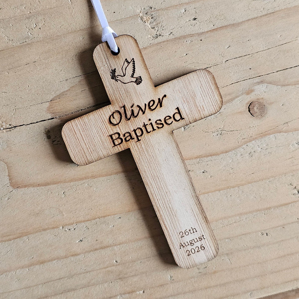 Personalised Baptism Cross Hanging Decoration Card